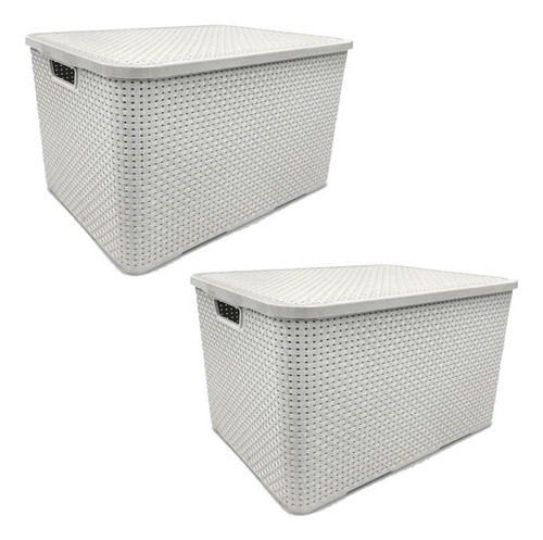 Kit 2 Caixas Organizadoras Branco Rattan 15 Litros Com Tampa
