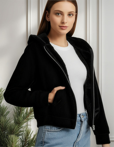Campera Buzo Plush Con Piel Corderito Adentro Calentita