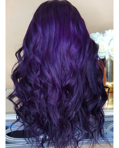 Peluca De 70 Cm, Color Morado Natural, De Fiesta, Femenina,