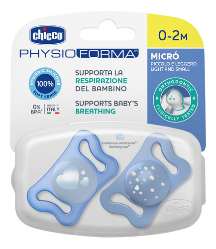 Chupete Physio Micrò 0 2m Boy Chicco período de edad 0 a 2 meses 2 unidades