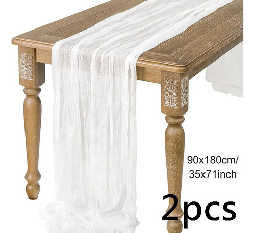 2pzs Caminos De Mesa Gasa Elegante Boho Decoración Boda Color Turquesa Blanca Mantel Decorativo Decoración de Mesa Decoración de Fiesta Bebé Bautizo Cumpleaños Celebración Estilo Vintage Decoración