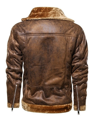 Imagen 4 de 9 de Chaqueta De Piel Gruesa Cálida De Estilo Vintage Con Solapa