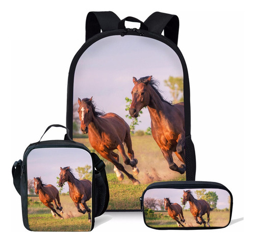 Set De 3 Mochilas Escolares Con Estampado De Caballos Y Poni Yy