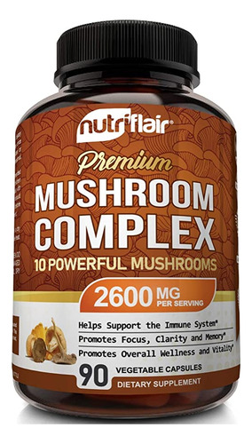 Nutriflair Mushroom Supplement 2600mg, 90 Capsules - 10 Mus