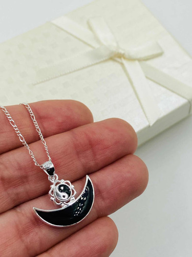 Colgante De Plata 925 Esmaltado Ying Y Yang Con Luna