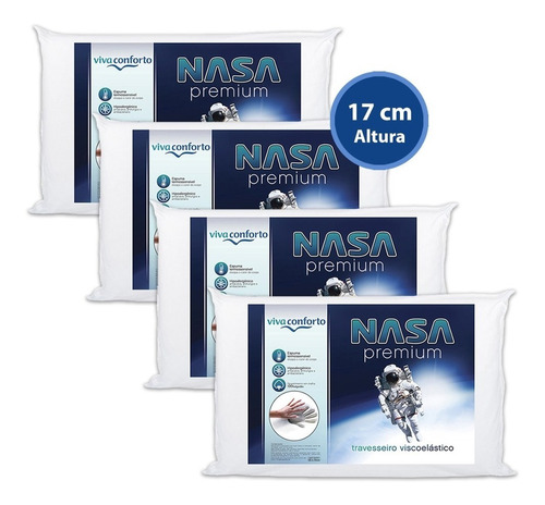 Kit 4 Travesseiro Nasa Viva Conforto Altura 17cm Perfil Alto