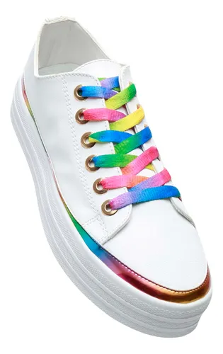 Tenis blancos con agujetas de color clearance
