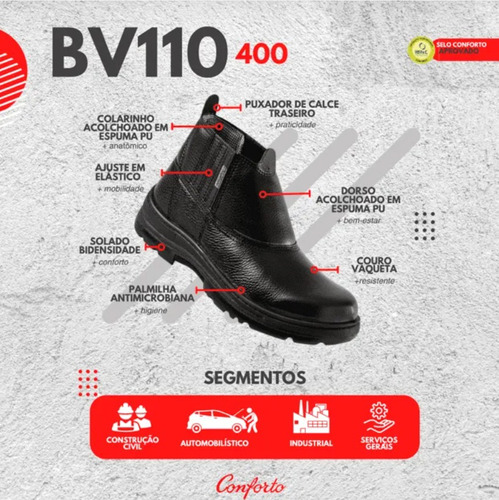 Bota De Segurança Epi Com Biqueira Plástica - Conforto