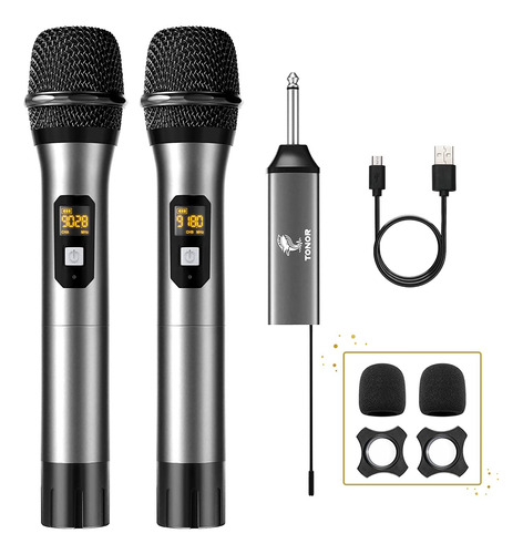 Set De Microfonos Tonor Dual Uhf C/receptor Recargable Negro