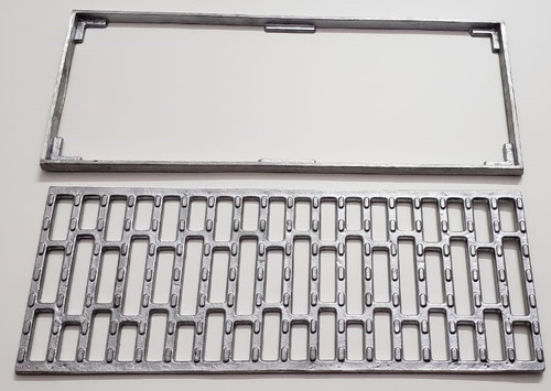 Ralo Linear 20x100cm Em Aluminio Fundido, Grelha Com Suporte