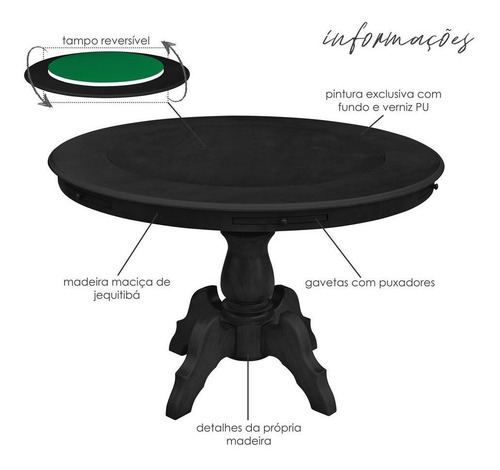 Mesa Jogos Montreal Preto Com 4 Cadeiras Preto - Gran Belo