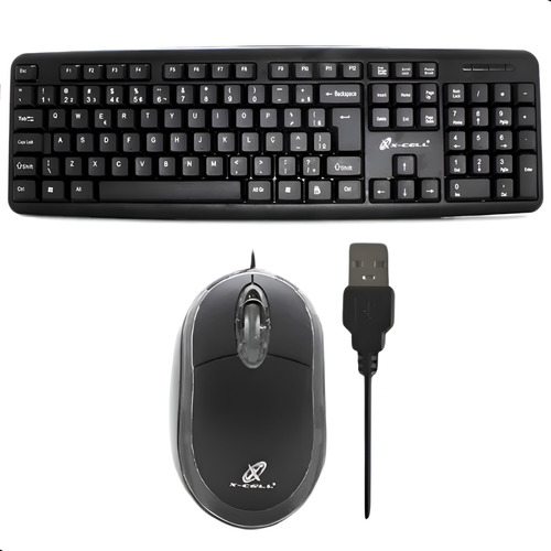 Kit Mouse E Teclado Usb Com Fio Básico Slim Preto Escritório