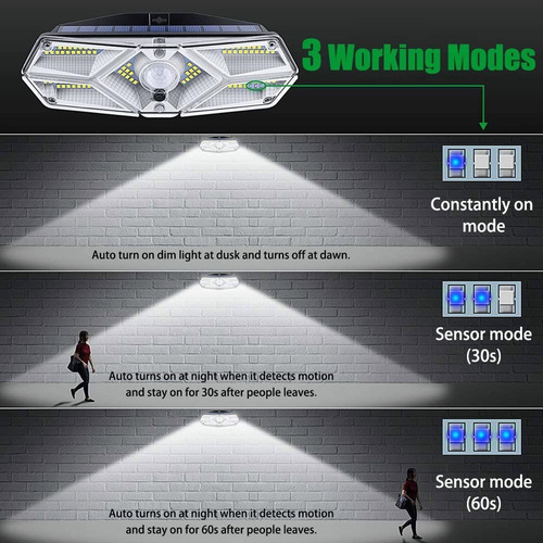 Imagen 2 de 10 de Lámpara Solar Para Exteriores Y Jardin 3 Modos 104 Led