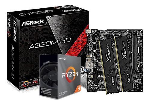 Kit Processador Amd Ryzen 3 3100 Asrock A320m-hd Hx 2x 4gb