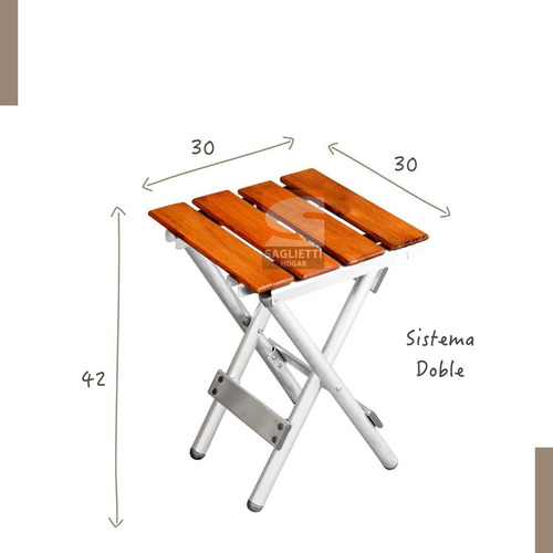 Imagen 8 de 10 de Mesa Plegable Aluminio Madera 75x66 + 2 Sillas + 2 Bancos