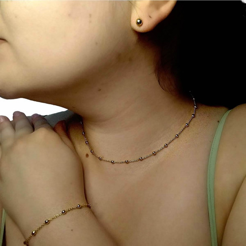 Imagem 4 de 7 de Conjunto Colar E Pulseira Feminina + Brinco Folheados Luxo