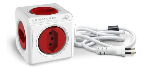Adaptador Tomadas Power Cube 5 Tomadas 1.5m Bivolt Vermelho