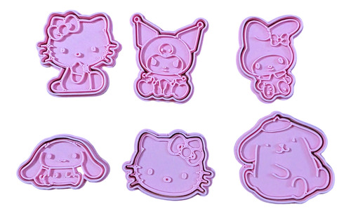 Cortantes Con Sello 4cm Kitty Sanrio Kuromi Galletitas 6u Rosa