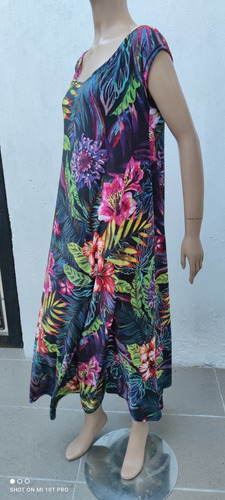 Vestido Largo Seda Fría Estampado Cuello Bote