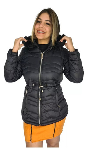 Casaco Parka Fem Inverno Peluciado Nylon 