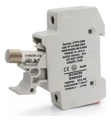 Kit Portafusible Y Fusible 10a 1000v Vca Corriente Alterna