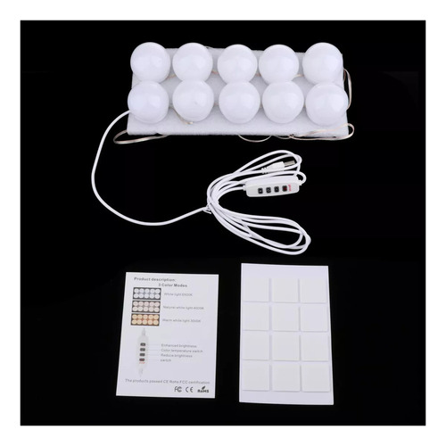 T Foco Led Regulable Para Espejo De Tocador, 10 Bombillas