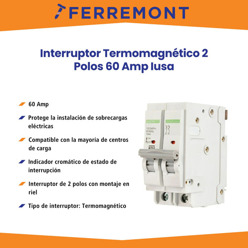 Interruptor Termomagnético 2 Polos 60 Amp Iusa
