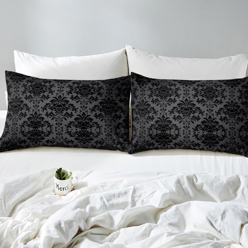 Juego De Ropa De Cama De Damasco Negro De Feelyou Para Niños