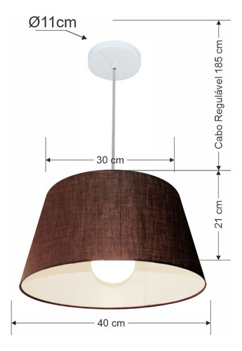 Lustre Pendente Cone Vivare Md-4039 Cúpula Tecido 21/40x30cm Estrutura Café 127/220V