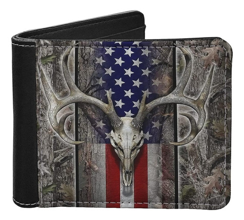 Ledback Deer American Flag Camo Print Pu Leather Mens Slim