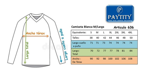 Imagen 3 de 6 de Camiseta Interlok Manga Larga Escote V Algodon Mercerizado
