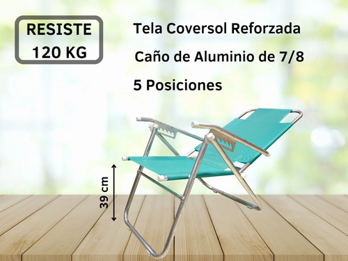 Imagen 5 de 9 de Reposera Playera Aluminio Alta 5 Posiciones - Disentino®