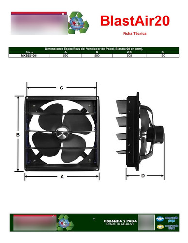 Ventilador Axial Flujo Fuerte, Mxbsu-002, 2pzas, Aspas 20 Ø,