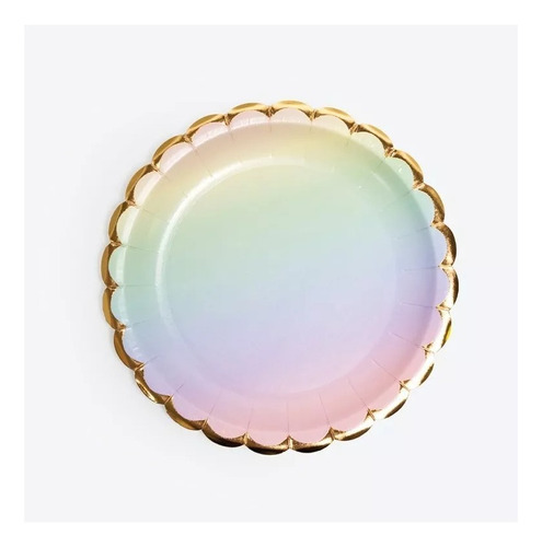 10 Platos Pastel Multicolor Pastel Con Borde Dorado 17 Cm