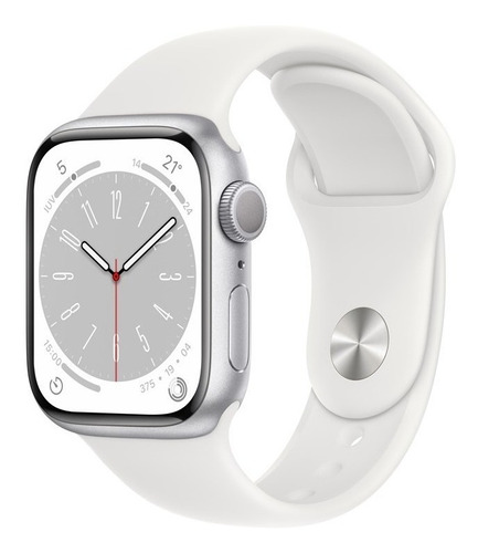 Imagen 1 de 10 de Apple Watch Series 8 GPS - Caja de aluminio plata 41 mm - Correa deportiva blanca - Patrón