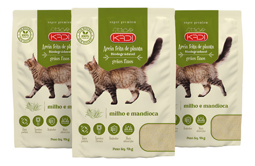 Kit C/ 3un Areia Biodegradável Grãos Finos Kadi  4k +brinde