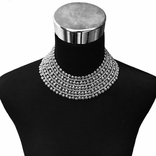 Imagen 8 de 9 de Set Collar Africano Con Aros Botón Tuerca. Acero Inoxidable