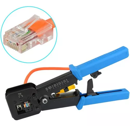  Herramienta de crimpado RJ45 con conectores Cat6  blindados/transparentes de 20 unidades y 5 cuchillas de 8 pines para  conectores de paso regular y extremo Cat5 Cat5e Cat6 RJ45/RJ12 :  Herramientas y