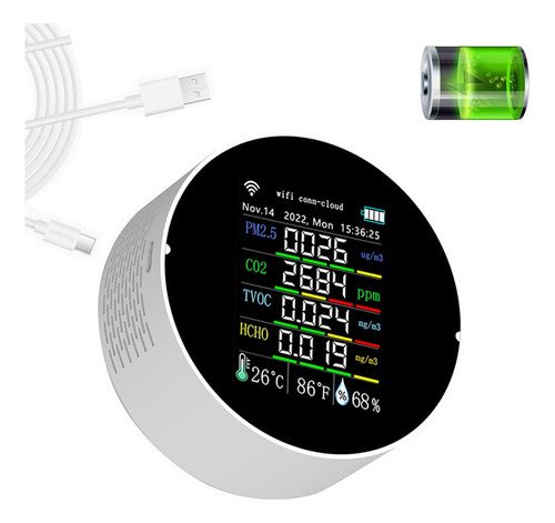 Medidor De Temperatura Y Humedad Tuya Wifi Pm2.5 Co2 Tvoc Hc