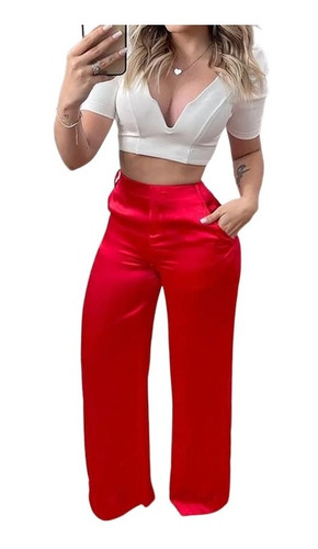 Conjunto De Dos Piezas De Top Y Pantalones Con Cuello En V D