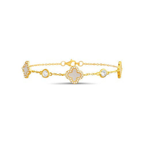 Pulsera Flores Madre Perla Con Cubic Alrededor,baño Dorado