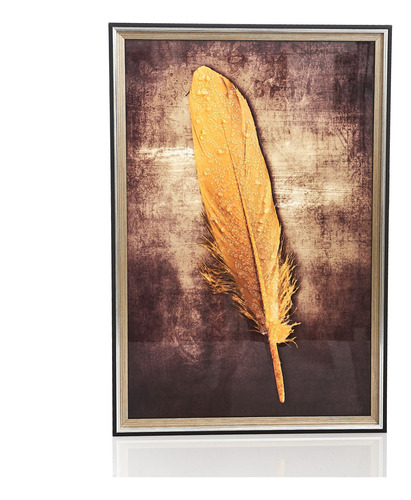 Quadro Decorativo Pena Dourada 3d Luxo Decoração Casa Cor Dourado Cor da armação Cinza