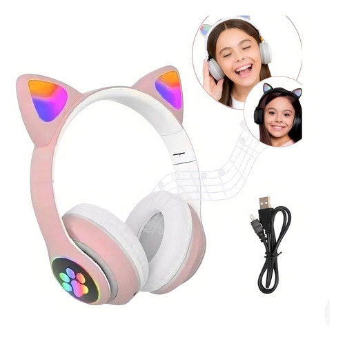 Fone de ouvido gatinho sem fio Catear D47 violeta com luz rgb LED