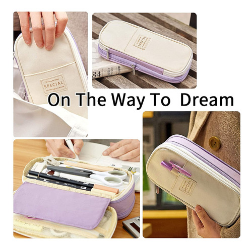 Estuche Para Lápices Gran Capacidad 4 Compartimientos Morado