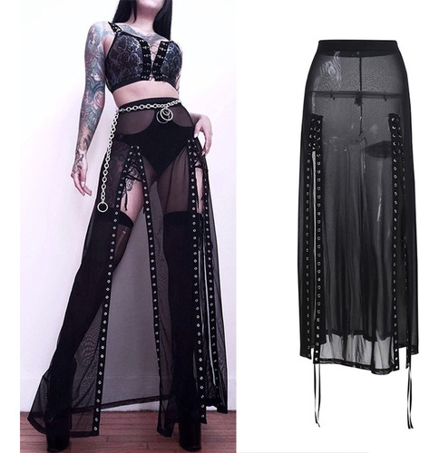 Falda Negra Sexy Cintura Alta Malla Aesthetic Estilo Goticas