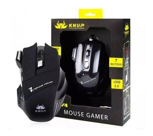 Mouse Knup Gamer KP-V4 Ajuste DPI RGB LED Cabo Nylon 7 Botões USB