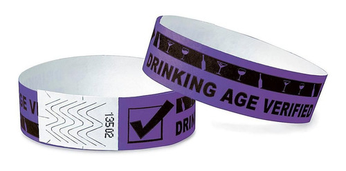 Pulseras Tyvek  Drinking Age Verified , Moradas - 500/paq