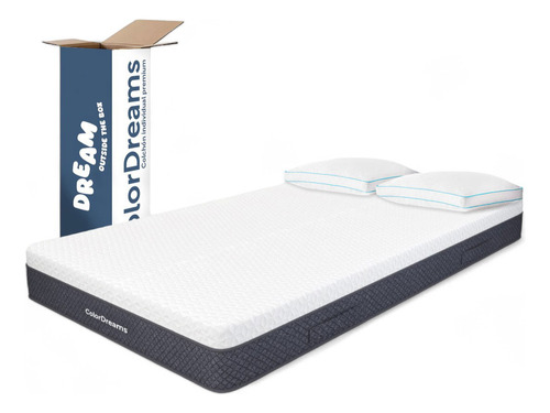 Colchón Individual Memory Foam + Almohadas Poliéster Set 3pz Color Blanco
