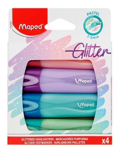 Marcador Maped Fluorescente Peps Pastel Con Glitter X4 