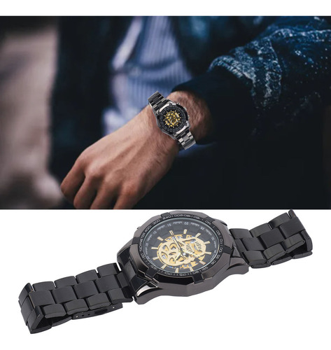 Relógio De Lazer Masculino Luminoso Com Caveira Oca De Aço